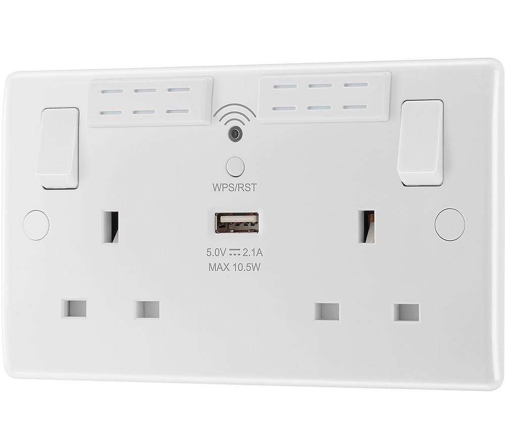 BG ELECTRICAL 822UWR Double Wall Socket with WiFi Extender & USB - White image number 3 of 8
