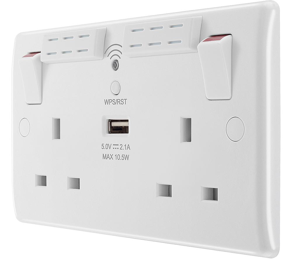 BG ELECTRICAL 822UWR Double Wall Socket with WiFi Extender & USB - White image number 4 of 8