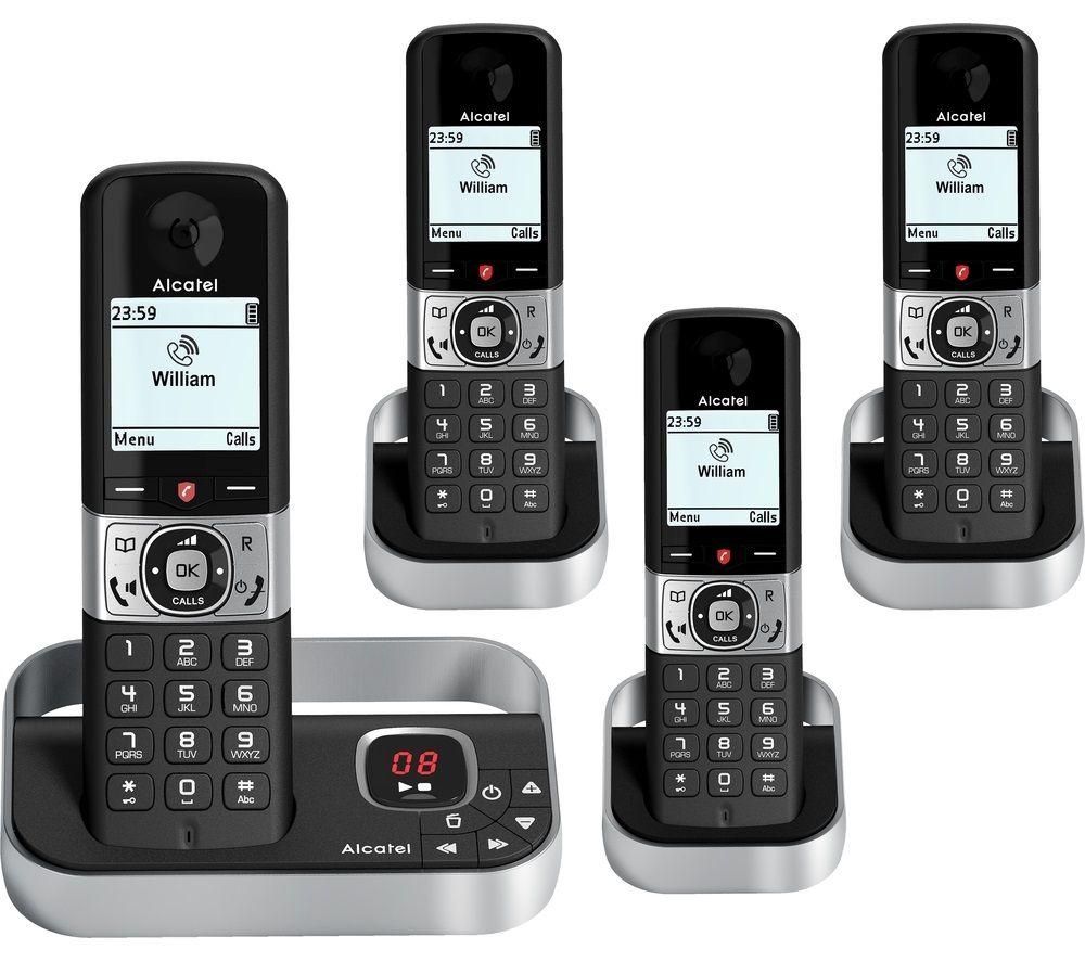 ALCATEL F890 Cordless Phone - Quad Handsets, Black & Silver, Black,Silver/Grey