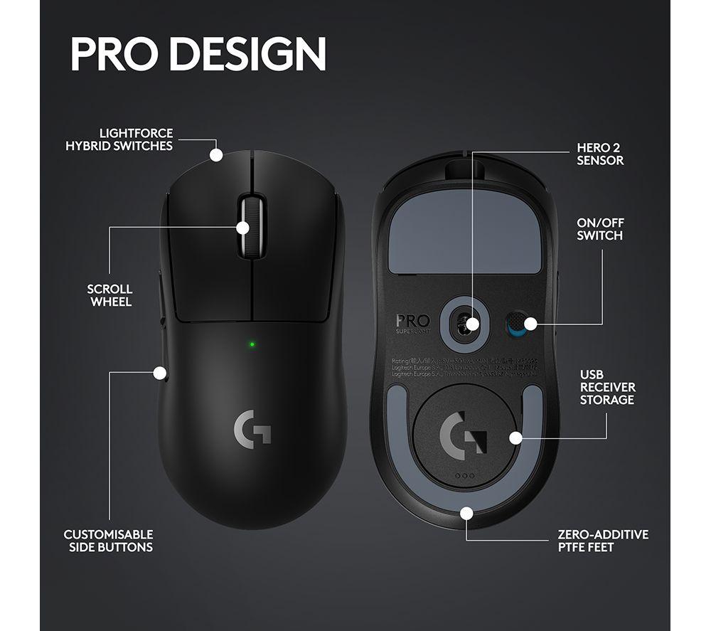 LOGITECH PRO X Superlight 2 Wireless Optical Gaming Mouse - Black image number 7 of 22