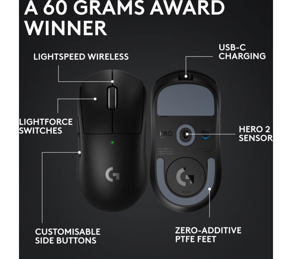 LOGITECH PRO X Superlight 2 Wireless Optical Gaming Mouse - Black image number 15 of 22