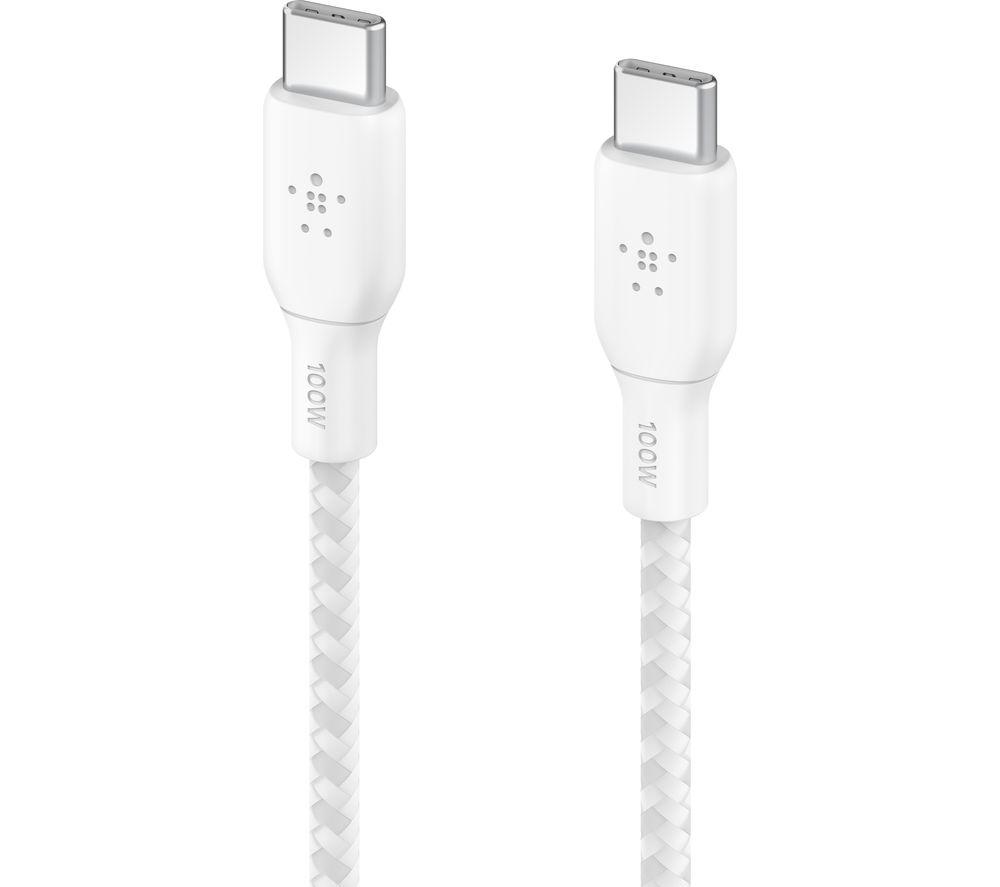 Belkin USB Type C to C Cable, 100W Power Delivery USB-IF Certified 2.0 USB C Charger Cable with Double Braided Nylon Exterior for iPhone 15, iPad, MacBook, Samsung Galaxy, Pixel and More -2 m, white