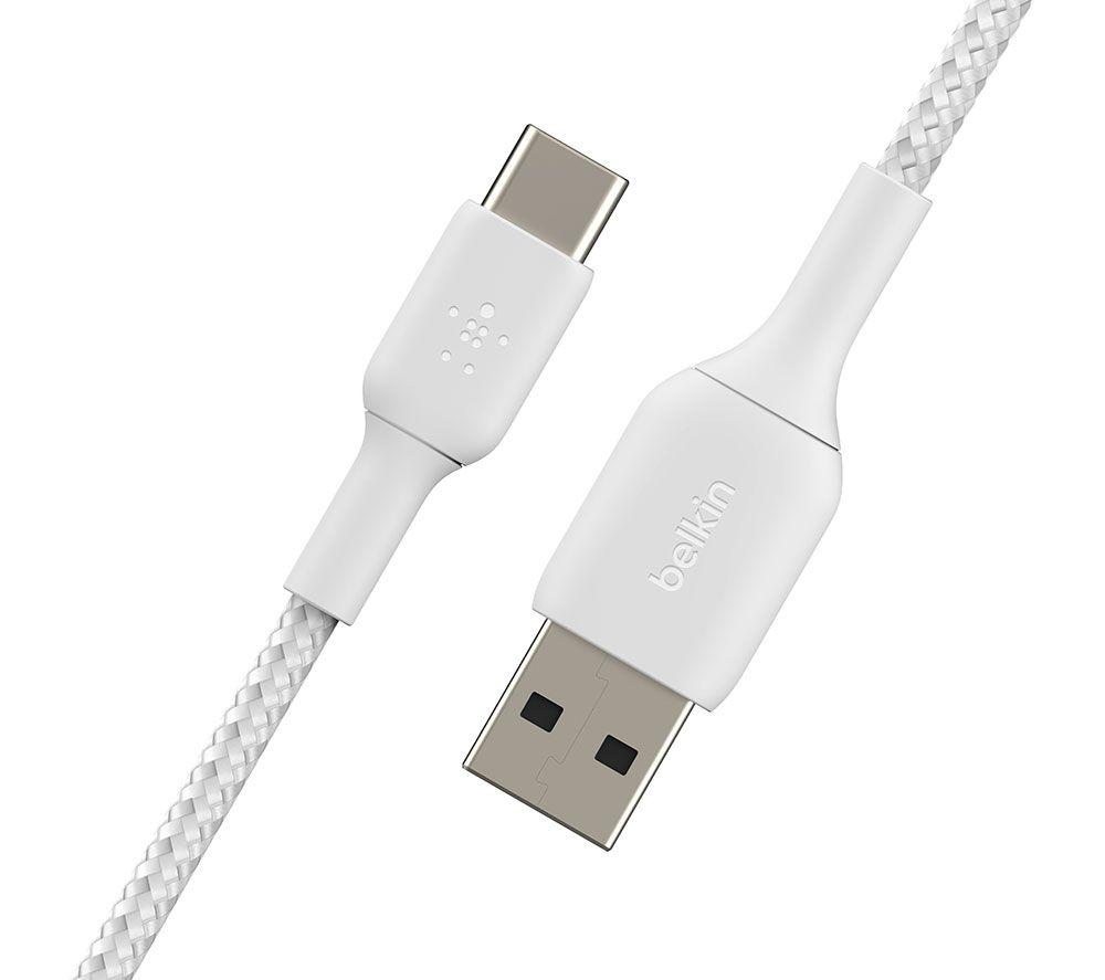 Belkin BoostCharge Braided USB C charger cable, USB-C to USB-A cable, USB type C charging cable for iPhone 15, Samsung Galaxy S24, Google Pixel, iPad, MacBook, Nintendo Switch and more - 3m, White