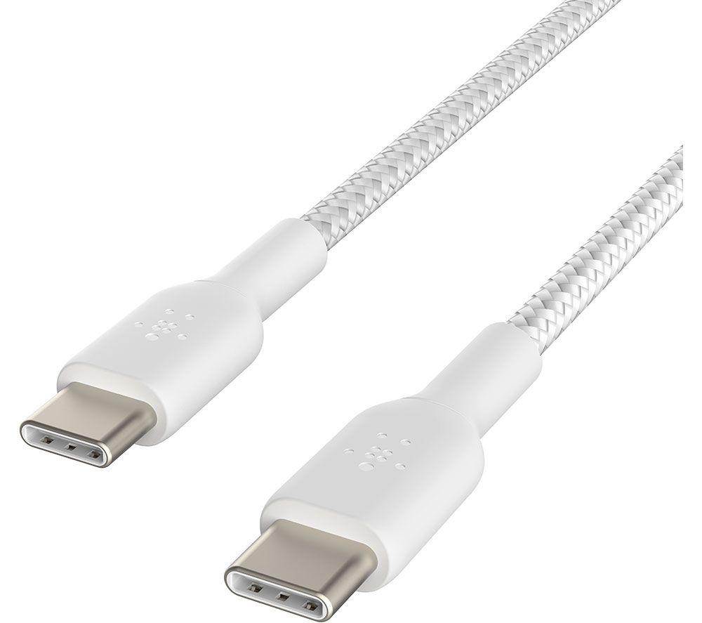 Belkin BoostCharge braided USB C to fast charger cable, USB type C charger cable fast charging for iPhone 15, Samsung Galaxy S24, Google Pixel, iPad, MacBook, Nintendo and more - 1m, 2pack, White