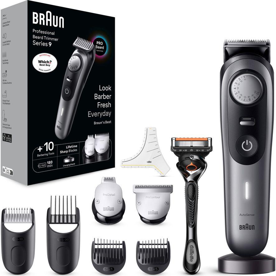 BRAUN Pro Beard Trimmer 9 BT9420 Wet & Dry Beard Trimmer - Black & Grey, Black