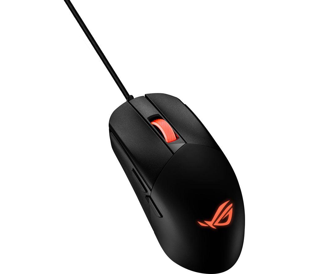 ASUS ROG Strix Impact III Gaming Mouse, Semi-Ambidextrous, Wired, Lightweight, 12000 DPI sensor, 5 programmable buttons, Replaceable switches, Paracord cable, FPS gaming mouse, Black