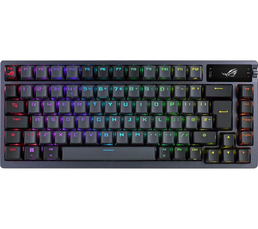 ASUS ROG Azoth 75% Wireless DIY Custom Gaming Keyboard, OLED display, Gasket-Mount, Three-Layer Dampening, Hot-Swappable ROG NX Red Switches & Keyboard Stabilizers, PBT Keycaps, RGB-Black, UK Layout