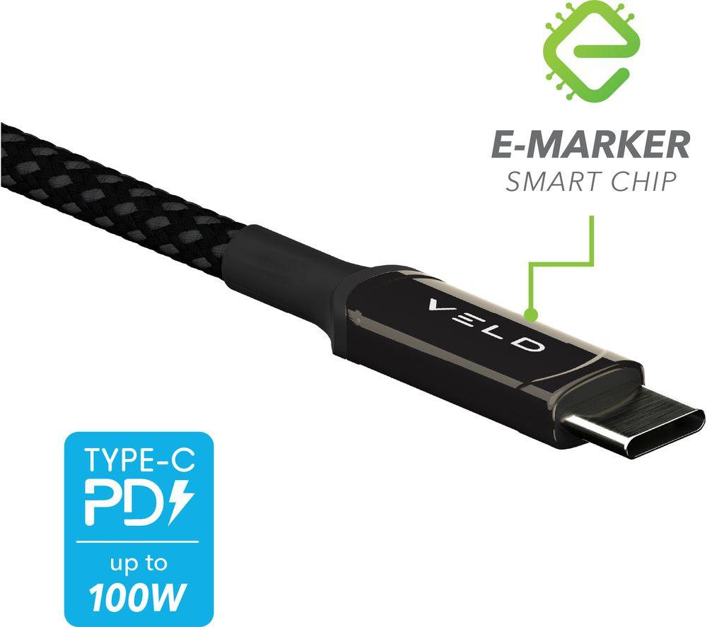 VELD VCC2E Braided Super Fast USB Type-C Cable - 2 m, Black image number 2 of 4