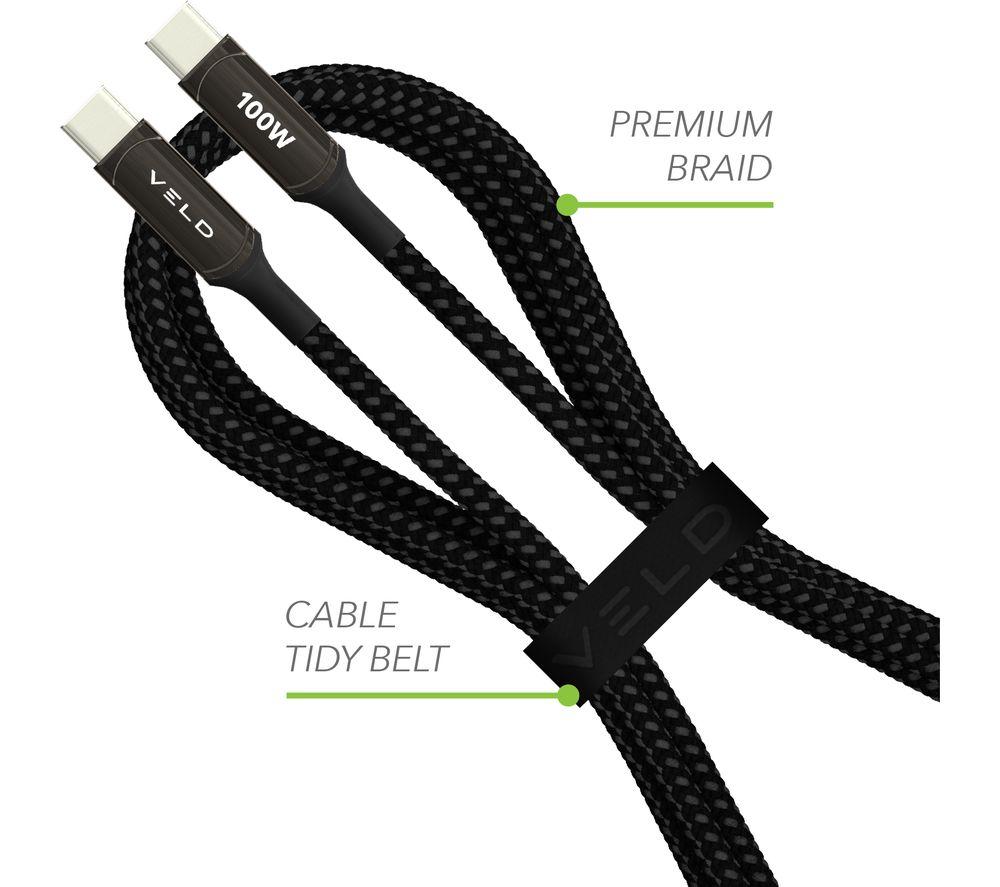 VELD VCC2E Braided Super Fast USB Type-C Cable - 2 m, Black image number 3 of 4