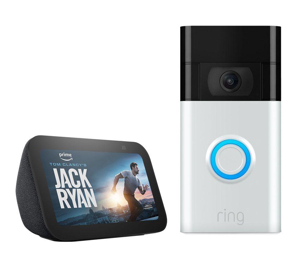 Ring Video Doorbell (Satin Nickel) & Amazon Echo Show 5 Smart Display Bundle, Silver/Grey