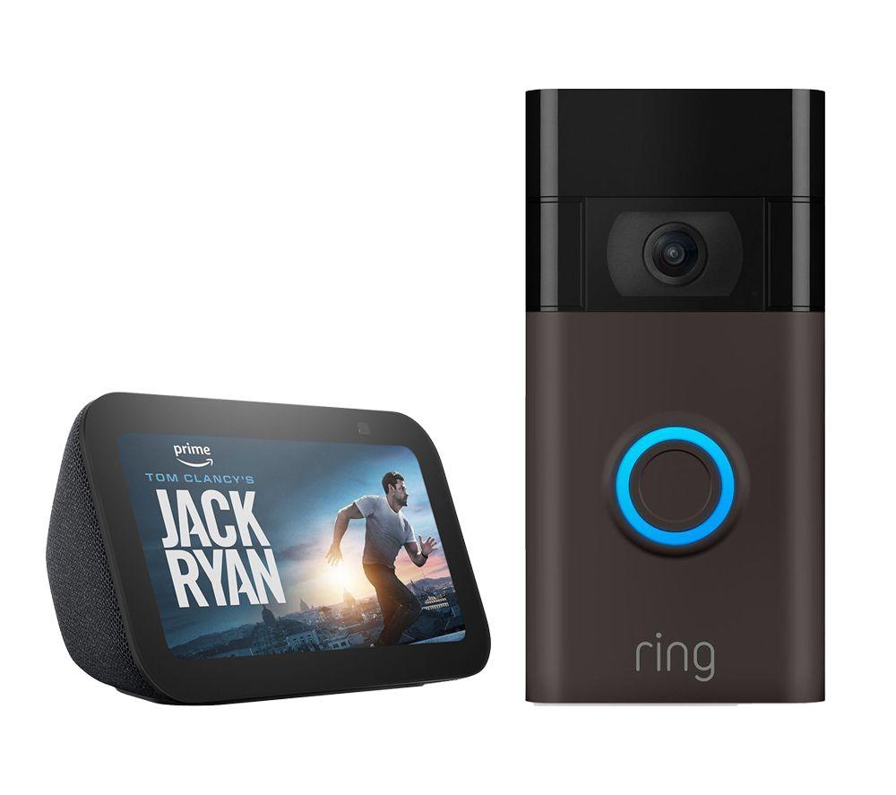 Ring Video Doorbell 1 (Bronze) & Amazon Echo Show 5 Smart Display Bundle, Gold,Black