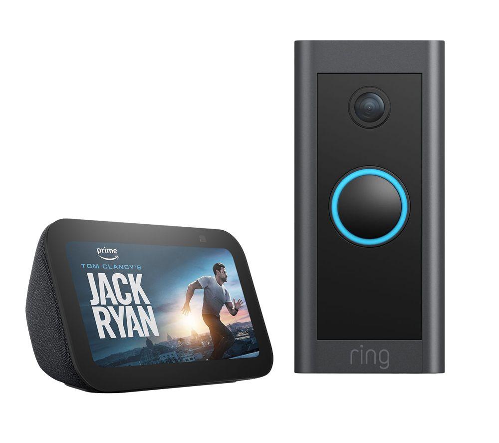 Ring Video Doorbell Wired  Amazon Echo Show 5 Smart Display Bundle Black