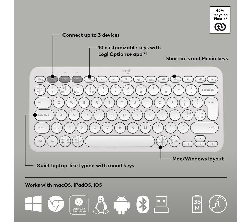 LOGITECH Pebble 2 MK380 Wireless Keyboard & Mouse Set - Offwhite image number 6 of 11