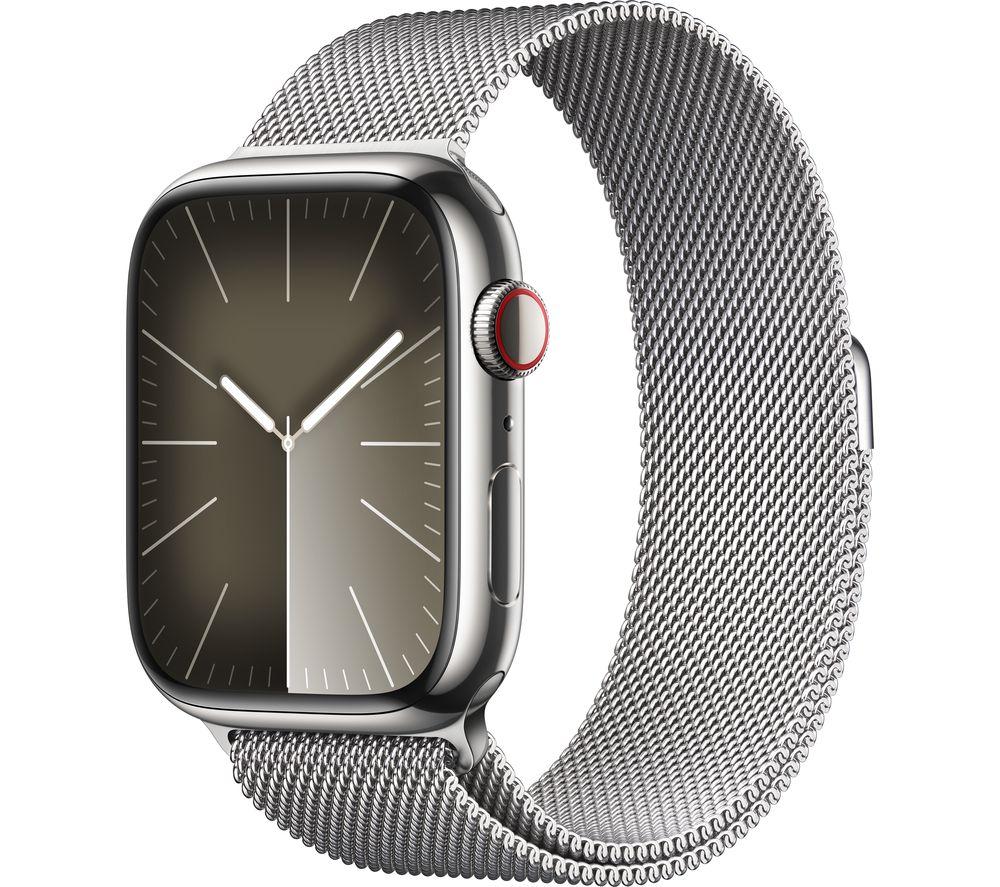 APPLE Watch Series9 Cellular - 45 mm Silver Stainless Steel Case with Silver Milanese Loop, Stainle