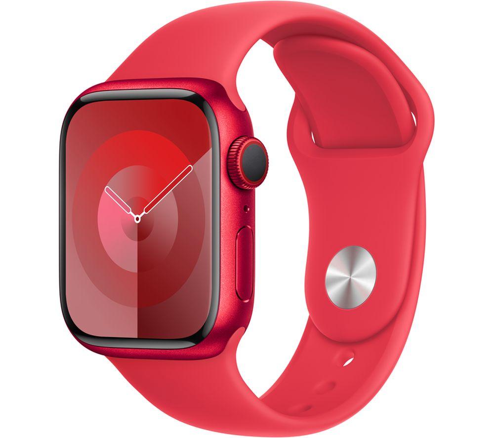 Apple Watch Series 9 [GPS + Cellular 41mm] Smartwatch with (PRODUCT) RED Aluminum Case with (PRODUCT) RED Sport Band S/M. Fitness Tracker, Blood Oxygen & ECG Apps, Water Resistant