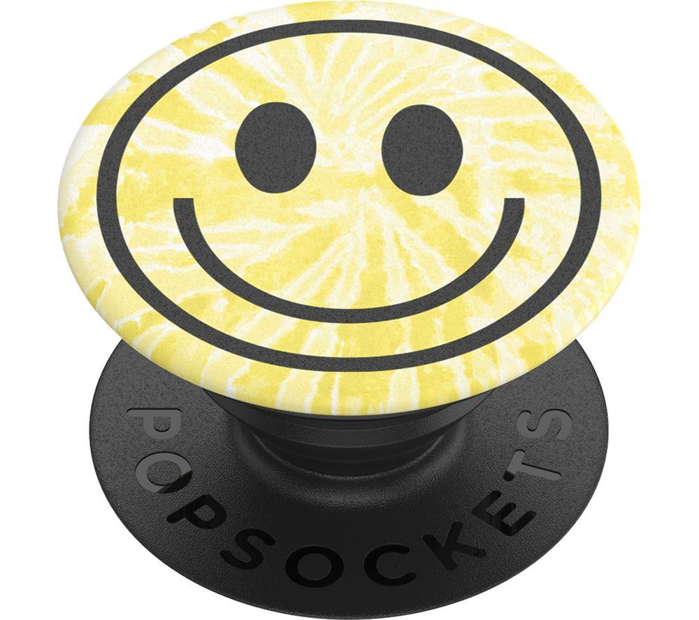 POPSOCKETS PopGrip Swappable Phone Grip - Tie Dye Smiley, Patterned,Yellow