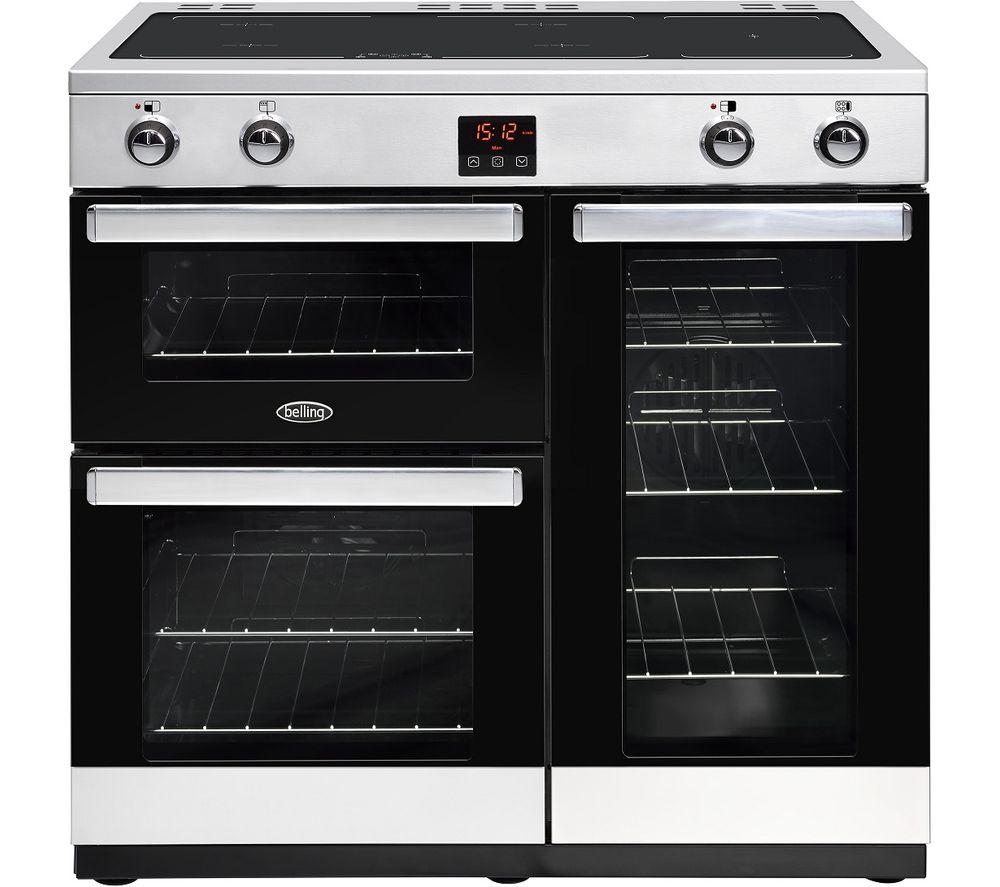 BELLING Cookcentre 90Ei 90 cm Electric Induction Range Cooker - Chrome & Black, Silver/Grey,Black