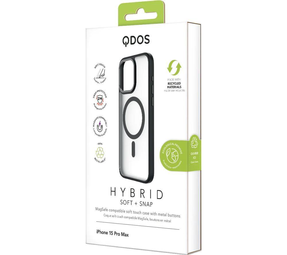 QDOS HYBRID SOFT + SNAP MagSafe iPhone 15 Pro Max Case - Clear & Black image number 8 of 9