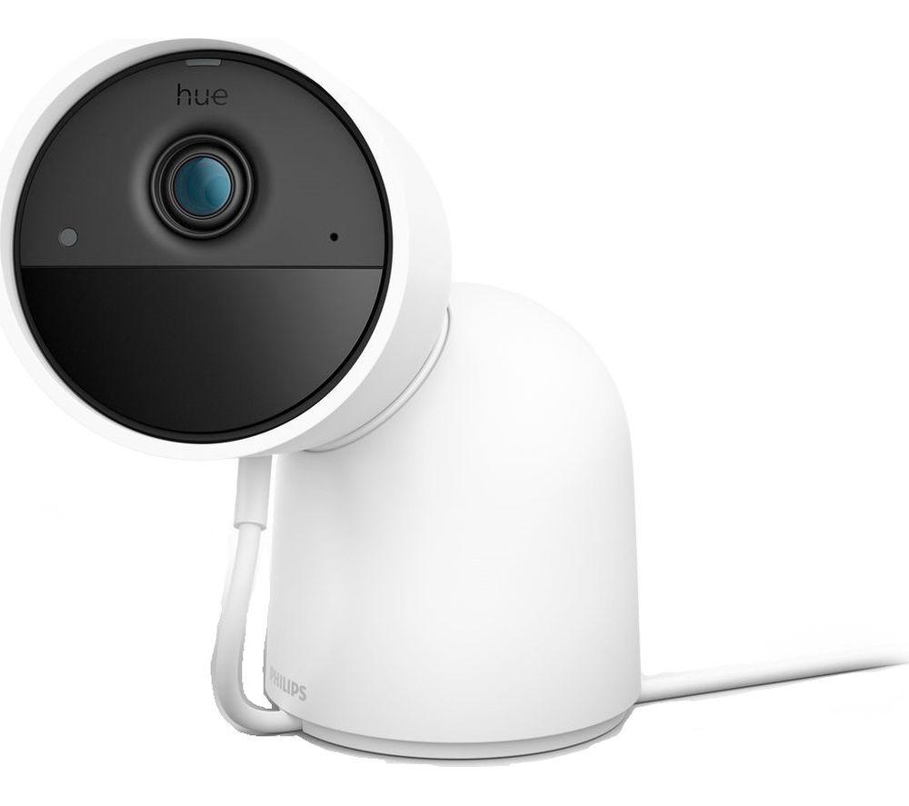 Philips Hue Secure Wired Smart 1080p Security Camera White Stand Included Indoor or Outdoor Easy to Install Two-Way Communication Works with the Security Center in the Hue App