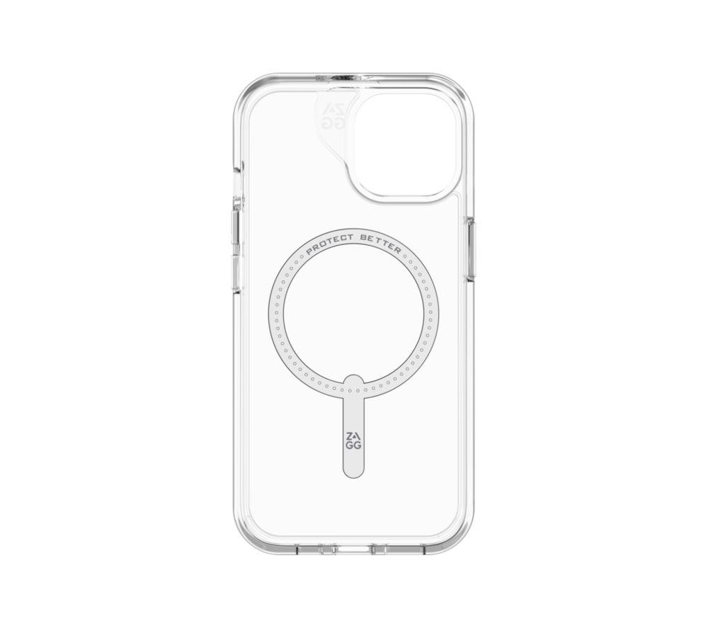 ZAGG Crystal Palace Snap iPhone 15 Clear Phone Case w/Built-in Kickstand - Drop Protection (13ft/4m), Durable Graphene, Anti-Yellowing, and Scratch-Resistant MagSafe Phone Case