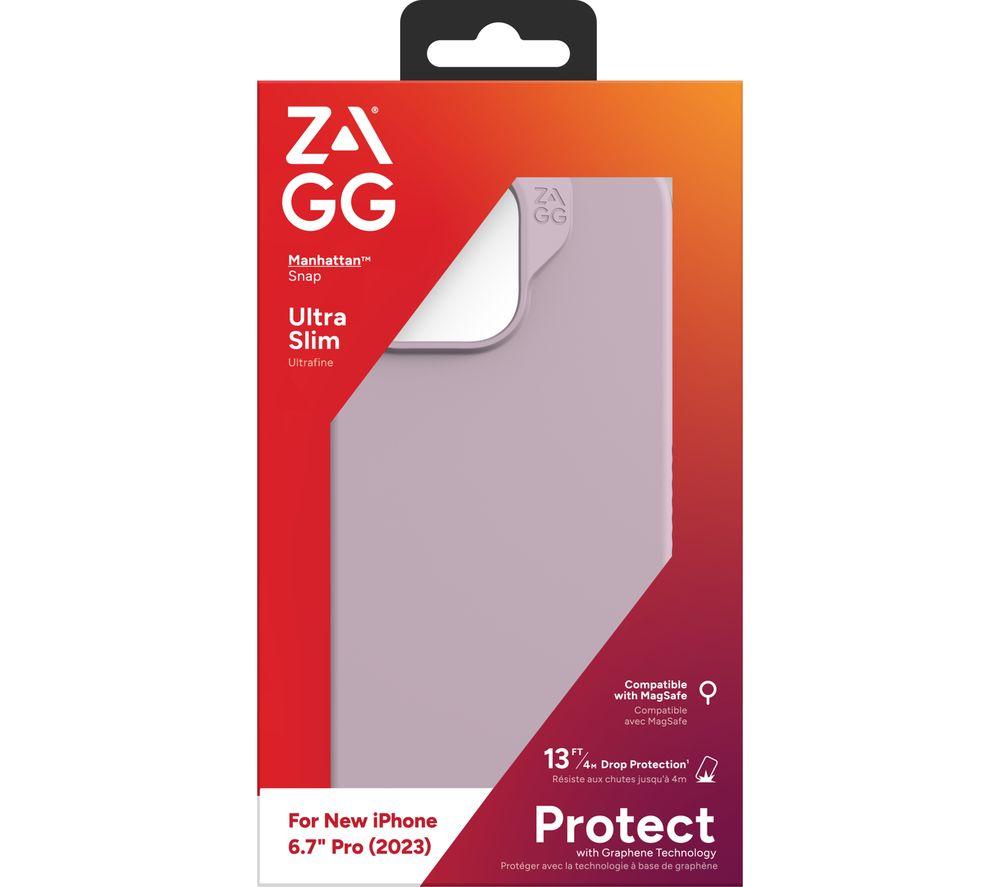 ZAGG Manhattan Snap iPhone 15 Pro Max Case - Premium Silicone iPhone Case, Durable Graphene Material, Smooth Surface with a Comfortable Ripple Grip, MagSafe Phone Case, Lavender
