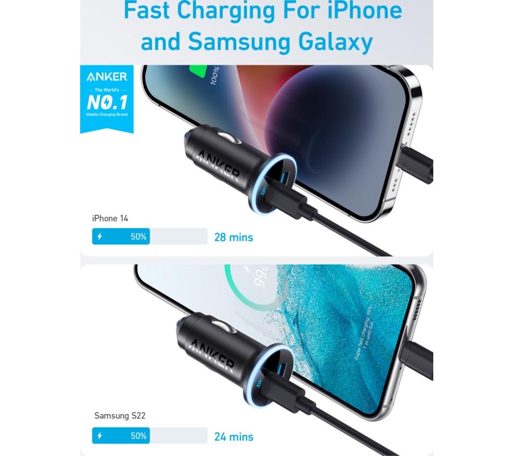 ANKER 2-Port 52.5W USB Type-C Car Charger - Black image number 3 of 7
