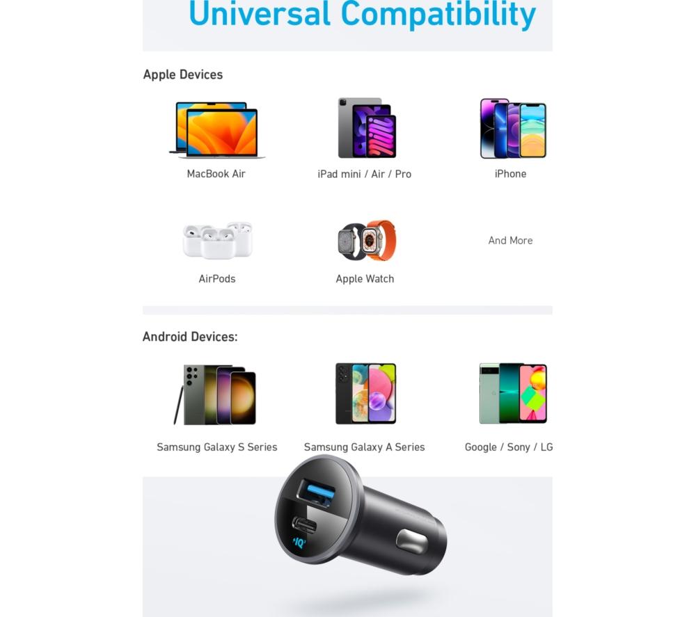 ANKER 2-Port 52.5W USB Type-C Car Charger - Black image number 5 of 7