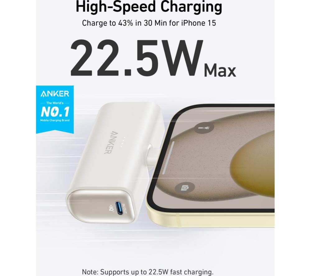 ANKER 5000 mAh 22.5 W Foldable USB Type-C Portable Power Bank - White image number 3 of 7