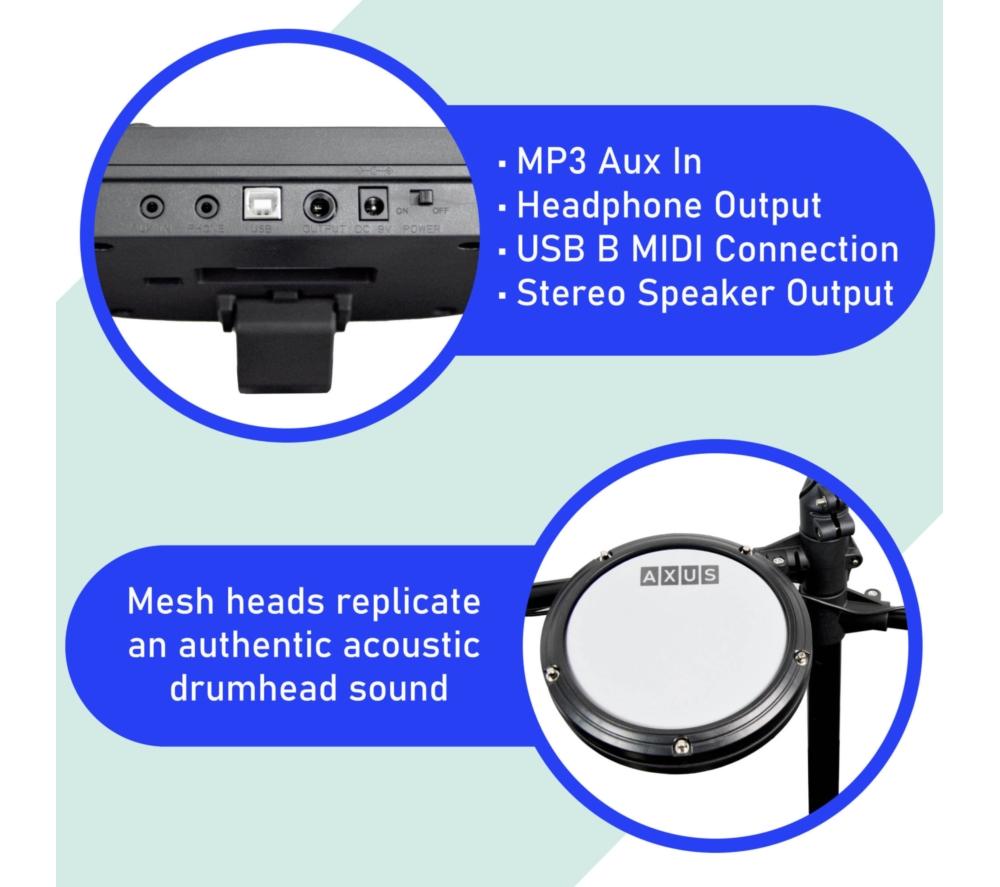 AXUS AXK4 Electronic Drum Kit with Sticks, Stool and Headphones image number 4 of 6