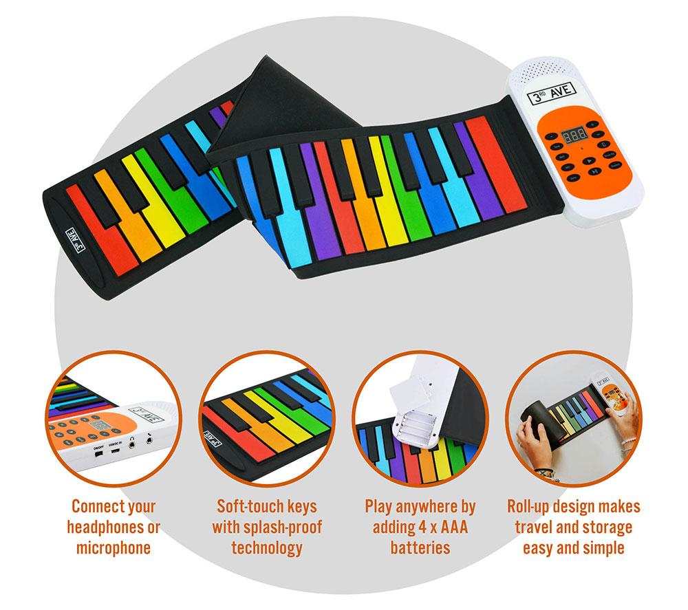 3RD AVENUE 49-Key Soft-Touch Piano Roll-Up Keyboard - Rainbow image number 2 of 6