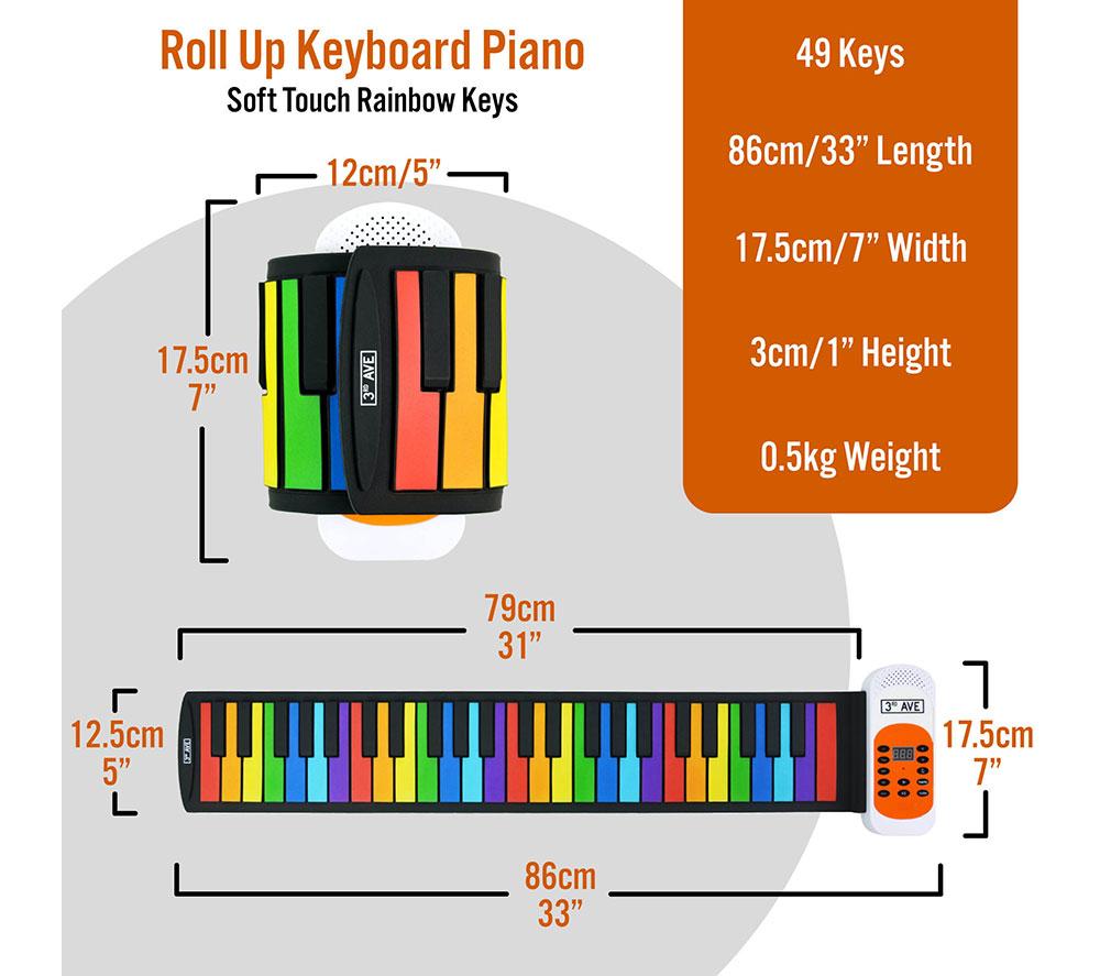 3RD AVENUE 49-Key Soft-Touch Piano Roll-Up Keyboard - Rainbow image number 4 of 6