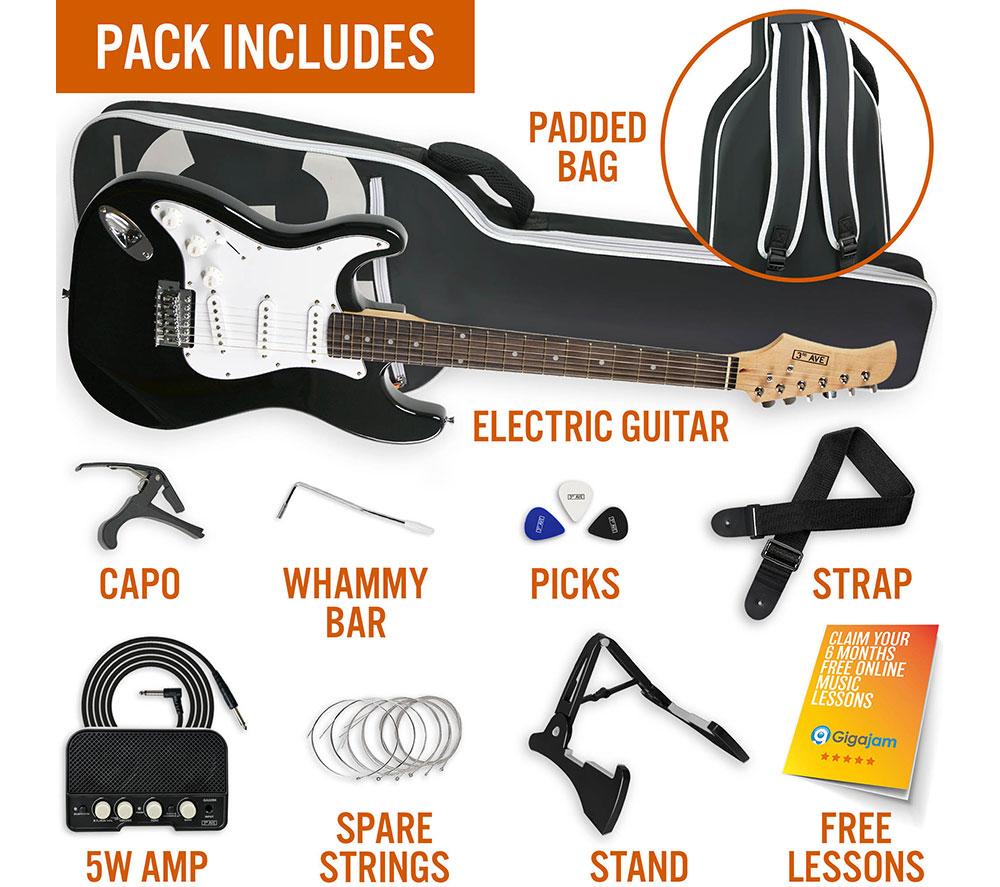 3RD AVENUE Full Size 4/4 Left-Handed Electric Guitar Bundle - Black image number 3 of 6