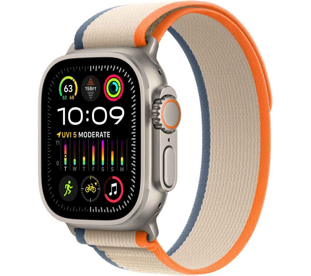 APPLE Watch Ultra 2 Cellular - 49 mm Titanium Case with Orange & Beige Trail Loop, S/M, Cream,Silver/Grey,Orange