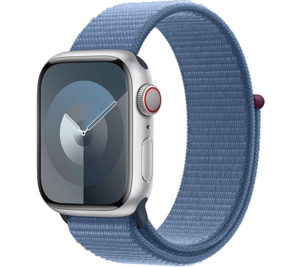 APPLE Watch Series 9 Cellular - 41 mm Silver Aluminium Case with Winter Blue Sport Loop