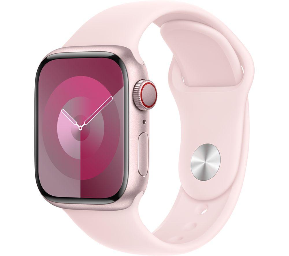 APPLE Watch Series 9 Cellular - 41 mm Pink Aluminium Case with Light Pink Sports Band, S/M, Pink