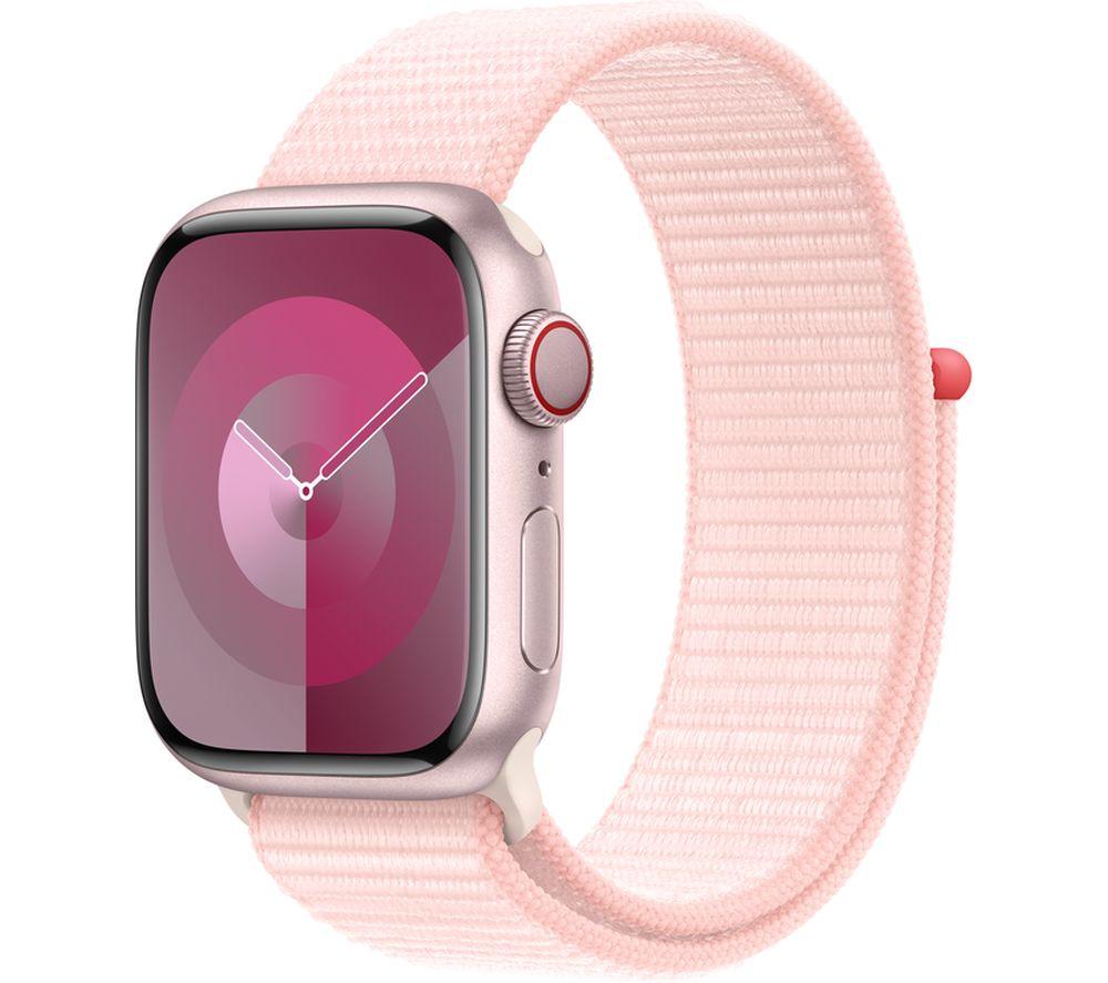 APPLE Watch Series 9 Cellular - 41 mm Pink Aluminium Case with Light Pink Sports Band, M/L, Pink