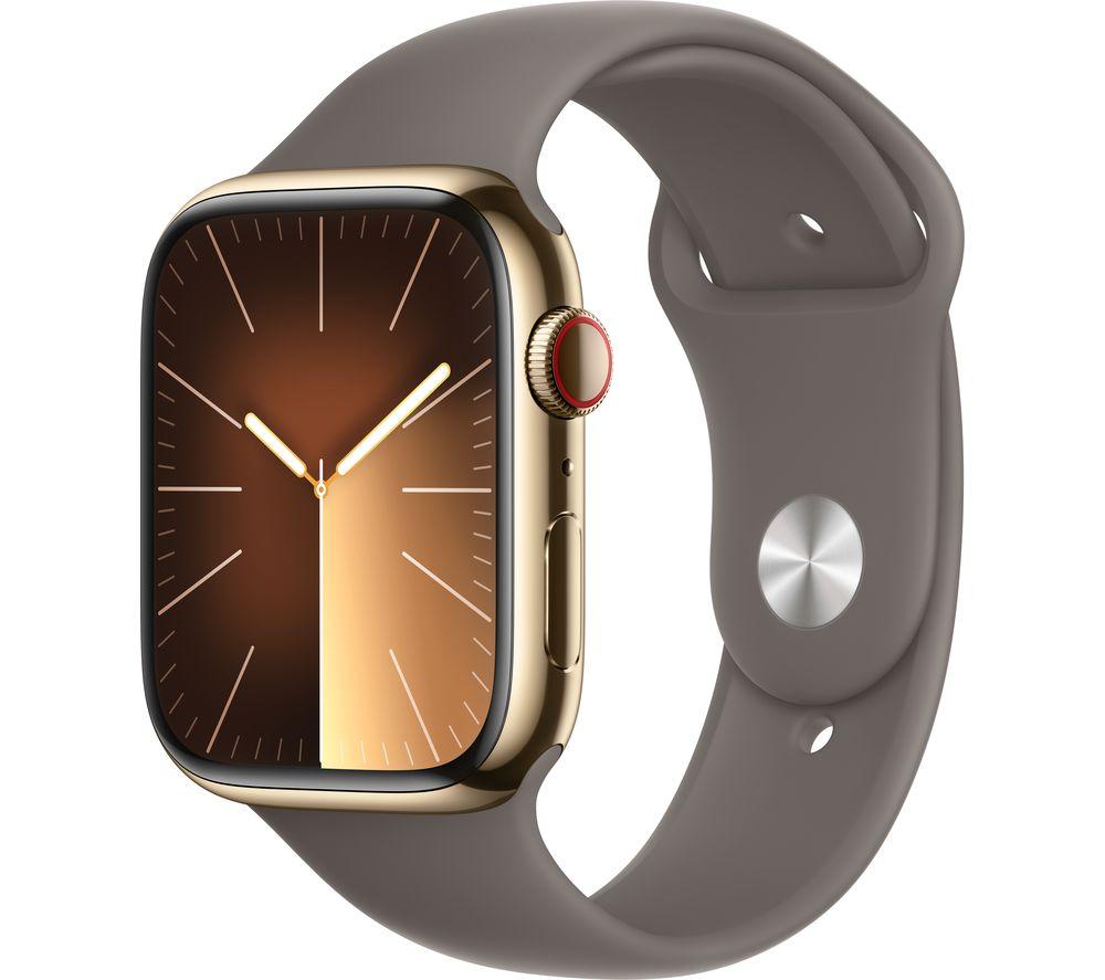 APPLE Watch Series 9 Cellular - 41 mm Gold Stainless Steel Case with Clay Sports Band, M/L, Stainles
