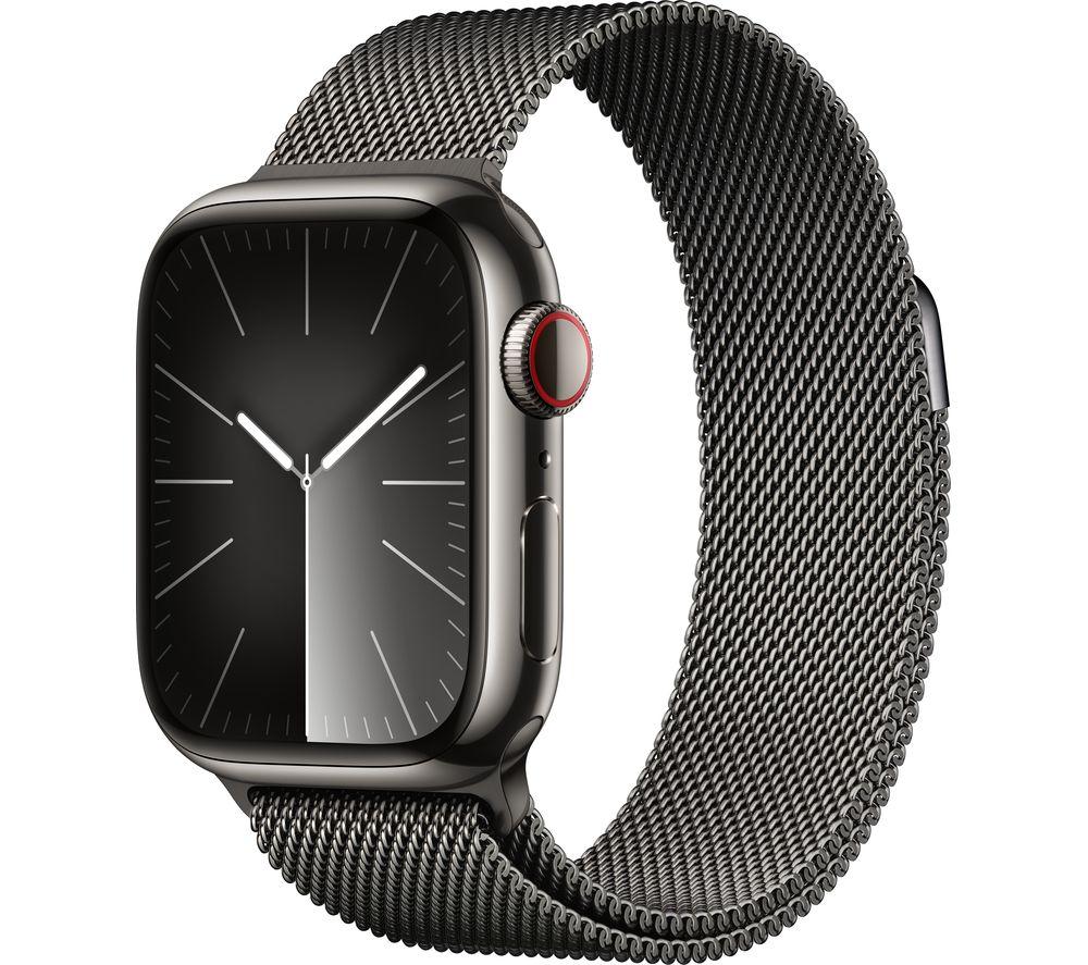 APPLE Watch Series 9 Cellular - 41 mm Graphite Stainless Steel Case with Midnight Sports Band, S/M