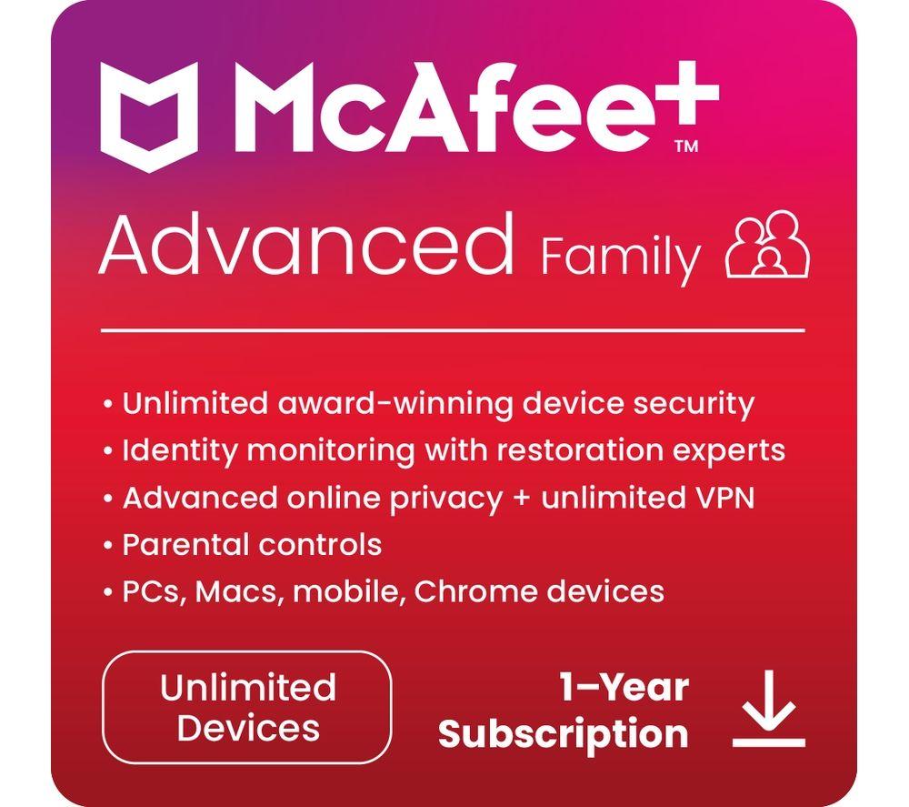 MCAFEE Plus Advanced Family - 1 year auto-renewal for unlimited devices download