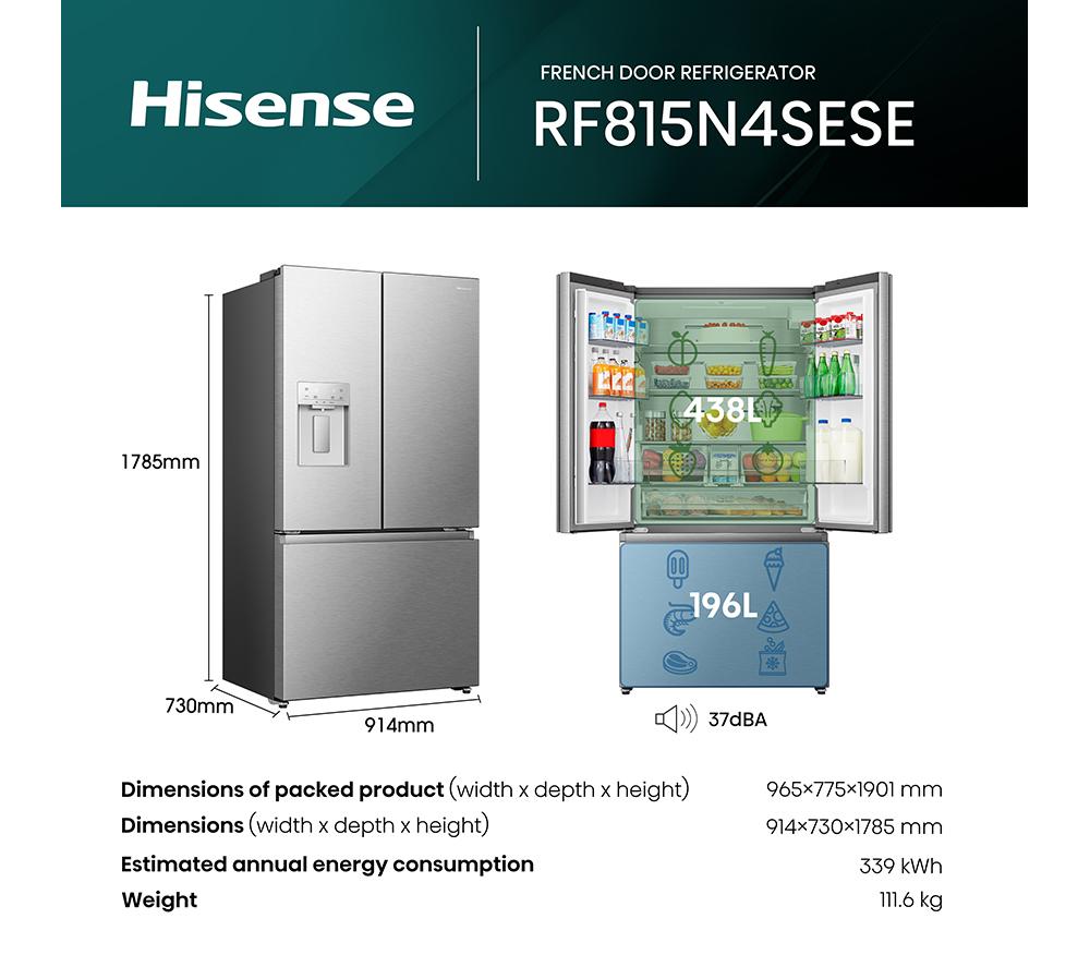 HISENSE PureFlat RF815N4SESE Smart Fridge Freezer - Stainless Steel image number 12 of 15