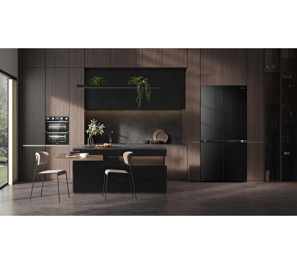 HISENSE KitchenFit RQ768N4GBE Fridge Freezer - Black Glass image number 27 of 29