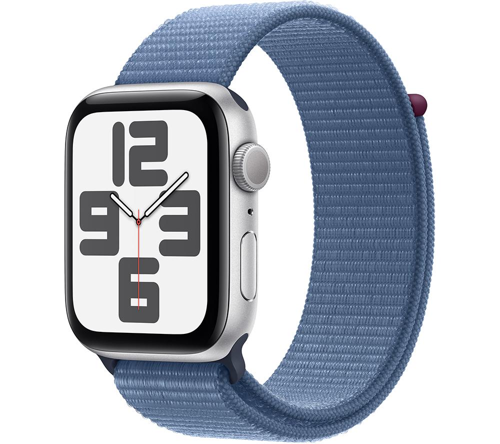 Apple Watch SE (2nd Gen, 2023) [GPS 44mm] Smartwatch with Silver Aluminium Case with Winter Blue Sport Loop. Fitness & Sleep Tracker, Crash Detection, Heart Rate Monitor, Carbon Neutral