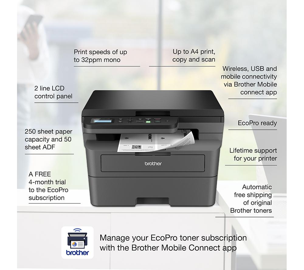 BROTHER EcoPro DCP-L2627DWE Monochrome All-in-One Wireless Laser Printer image number 3 of 7