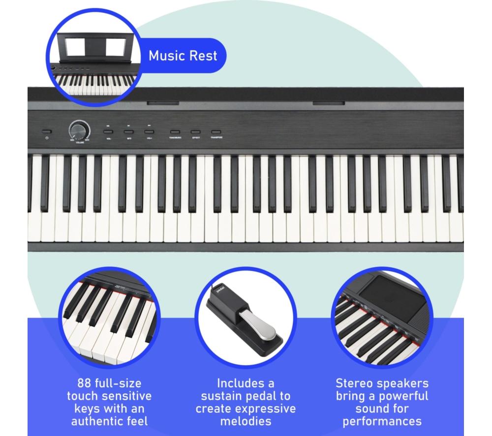 AXUS AXD55 88-Key Digital Piano with Touch Sensitive Keys & Sustain Pedal - Black image number 2 of 6
