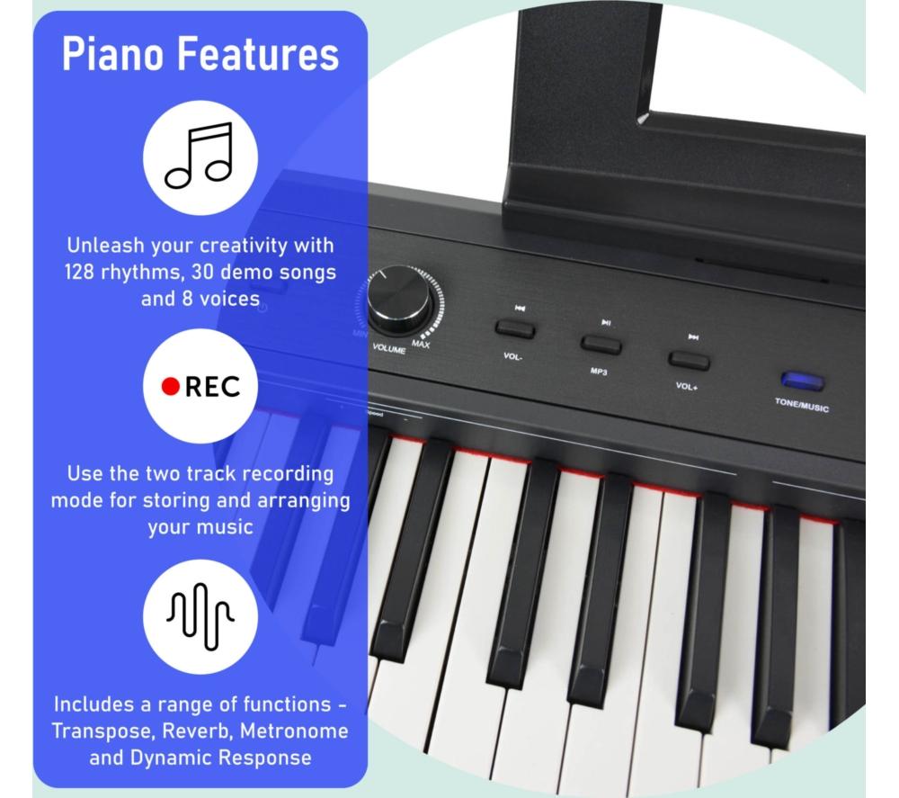 AXUS AXD55 88-Key Digital Piano with Touch Sensitive Keys & Sustain Pedal - Black image number 3 of 6