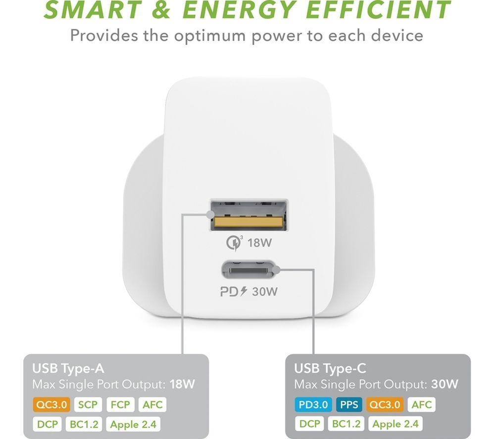 VELD VH30DW Super-Fast 30 W 2-port USB Wall Charger - White image number 4 of 8