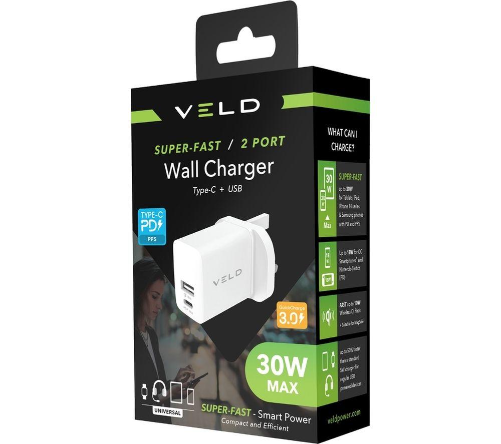 VELD VH30DW Super-Fast 30 W 2-port USB Wall Charger - White image number 5 of 8
