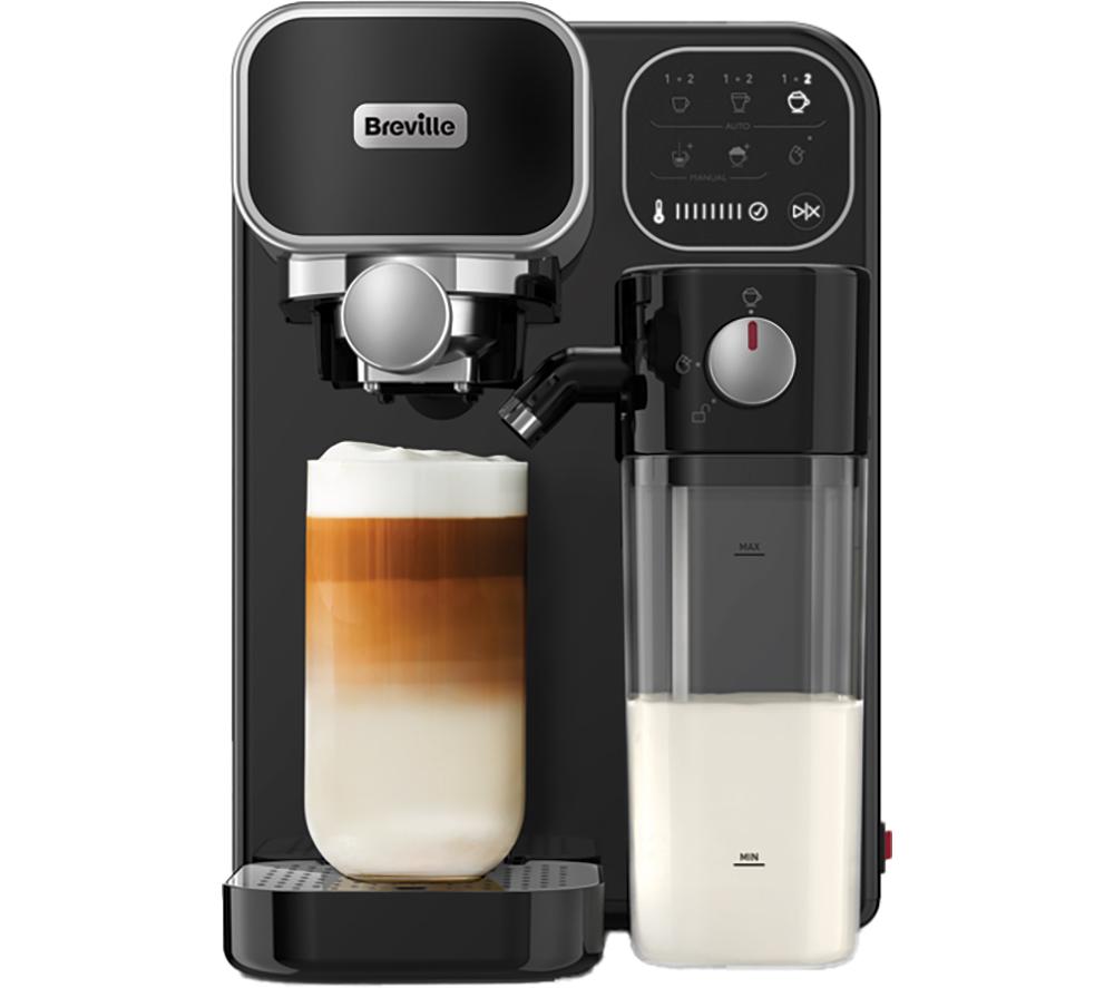 BREVILLE Prima Latte Luxe VCF166 Coffee Machine - Black & Silver, Black,Silver/Grey