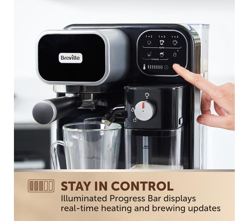 BREVILLE Prima Latte Luxe VCF166 Coffee Machine - Black & Silver image number 4 of 9