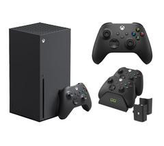 MICROSOFT Xbox Series X, Additional Black Controller & VS2881 Xbox Series X/S & Xbox One Twin Docking Station (Black) Bundle